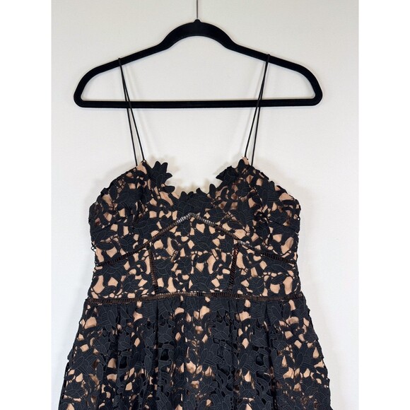 Self Portrait Dress Black Azaelea Midi V Neck Floral Overlay Evening Size 10 - Picture 7 of 15